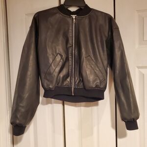 No Boundaries Faux Leather Cargo Bomber Jacket Juniors XS (0-2) NEW